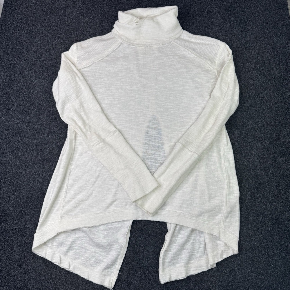 Free People We The Free XS Ivory Turtleneck Top Split Back High Low Slub Knit